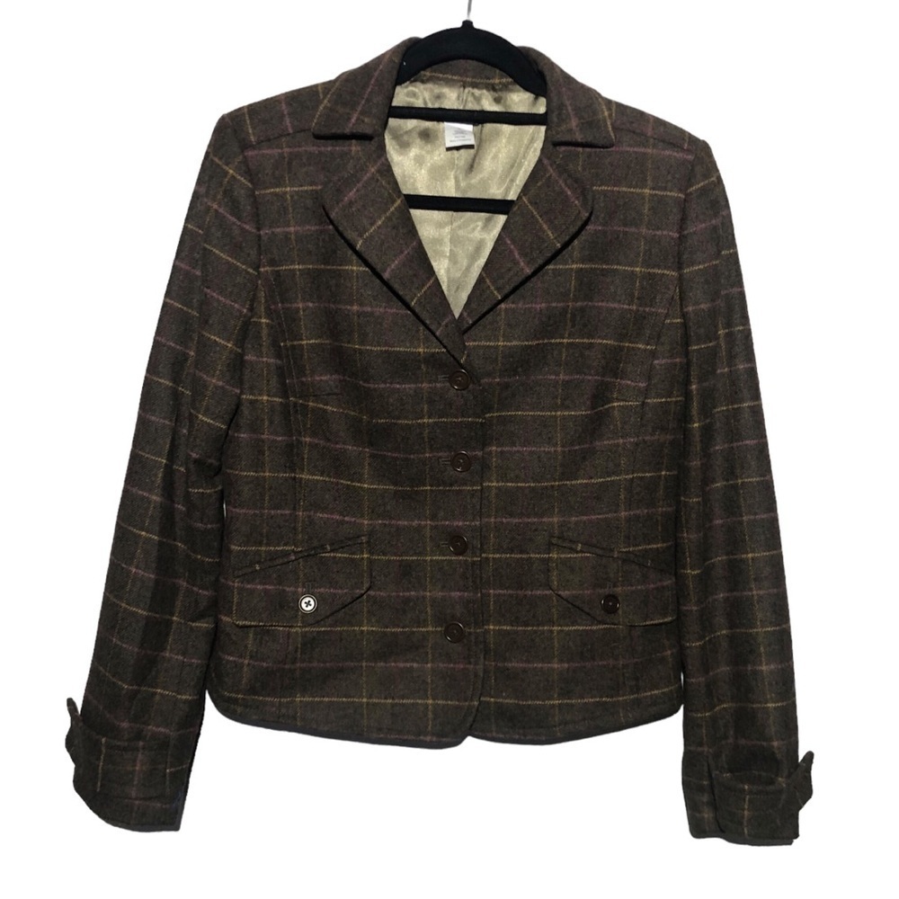 J.Crew Plaid Wool Windowpane Brown Coat - Picture 5 of 5